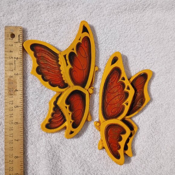 Universal Statuary Butterfly Pair Wall Decor 1973 MCM Orange Yellow Butterflies - Picture 10 of 11